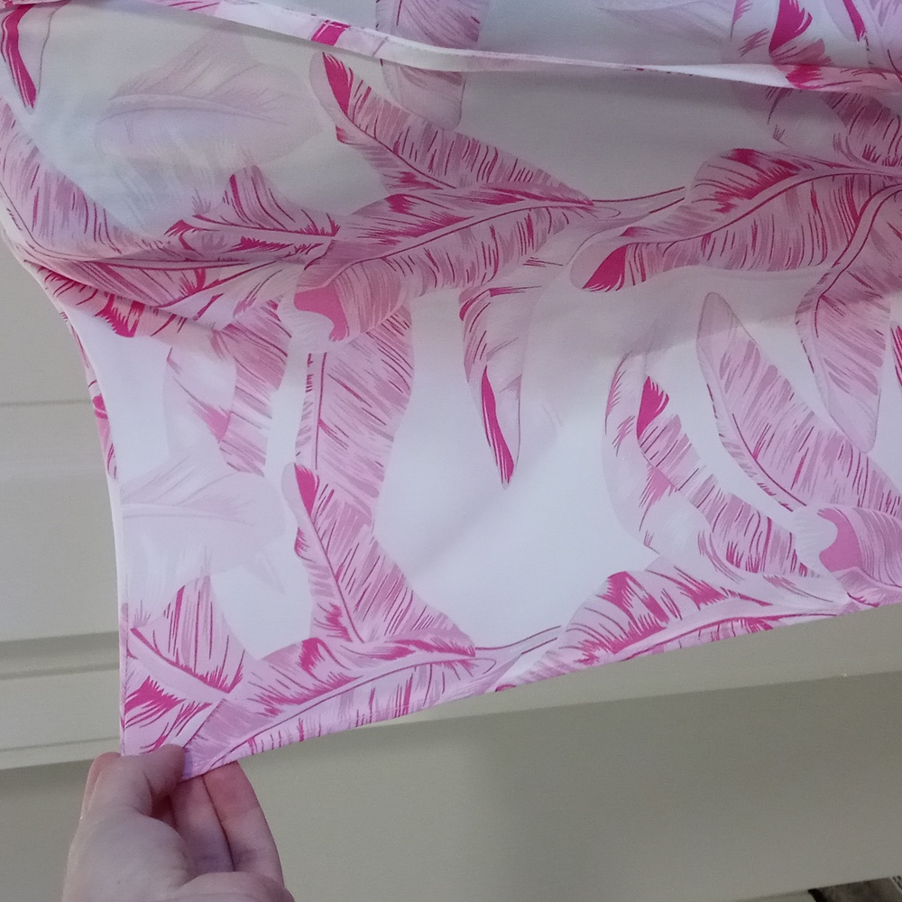 💗Buddy Love💗 - Pink/White Palm Leaf Pixie Cover-Up Dress - Picture 8 of 14